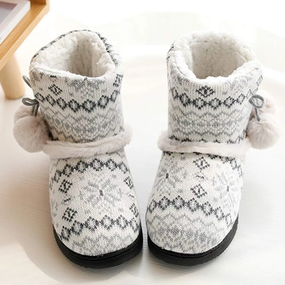 Women's Men's Bootie Slippers Indoor Outdoor Warm House Slippers Memory Foam Fleece Booties Pom Poms Anti-Slip High Top House Booties (Size 4-9.5 US)