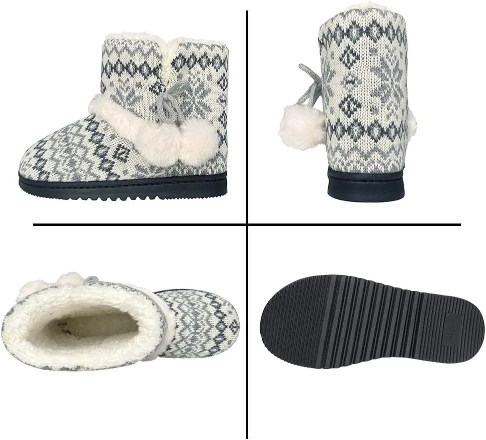 Women's Men's Bootie Slippers Indoor Outdoor Warm House Slippers Memory Foam Fleece Booties Pom Poms Anti-Slip High Top House Booties (Size 4-9.5 US)