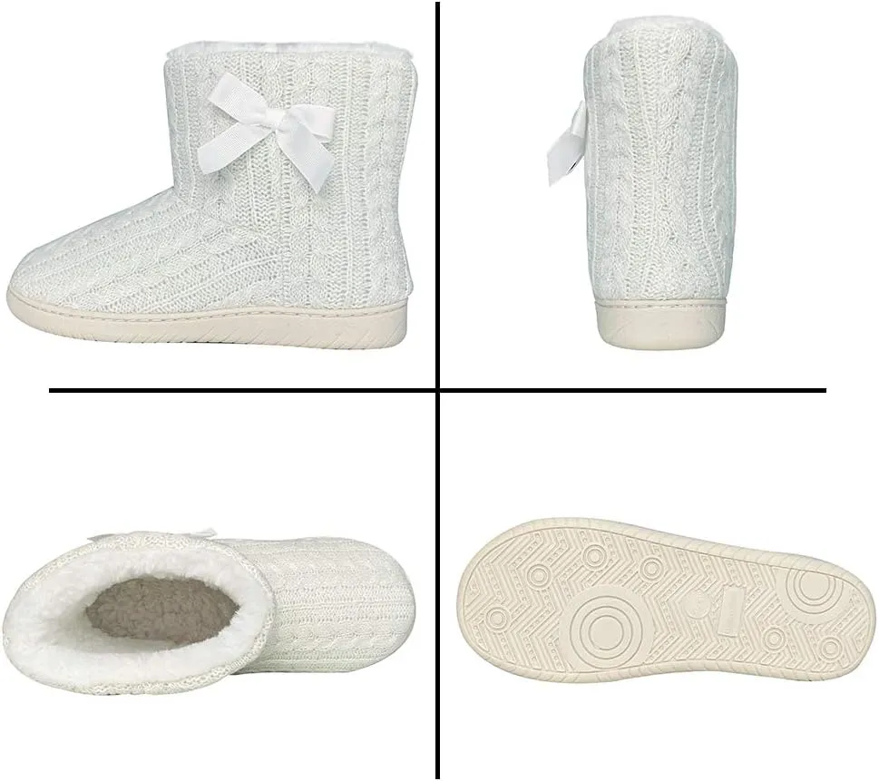 Women's Men's Bootie Slippers Indoor Outdoor Warm House Slippers Memory Foam Fleece Booties Pom Poms Anti-Slip High Top House Booties (Size 4-9.5 US)