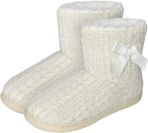 Women's Men's Bootie Slippers Indoor Outdoor Warm House Slippers Memory Foam Fleece Booties Pom Poms Anti-Slip High Top House Booties (Size 4-9.5 US)