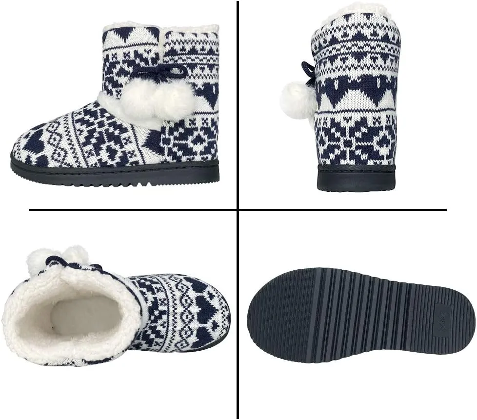 Women's Men's Bootie Slippers Indoor Outdoor Warm House Slippers Memory Foam Fleece Booties Pom Poms Anti-Slip High Top House Booties (Size 4-9.5 US)