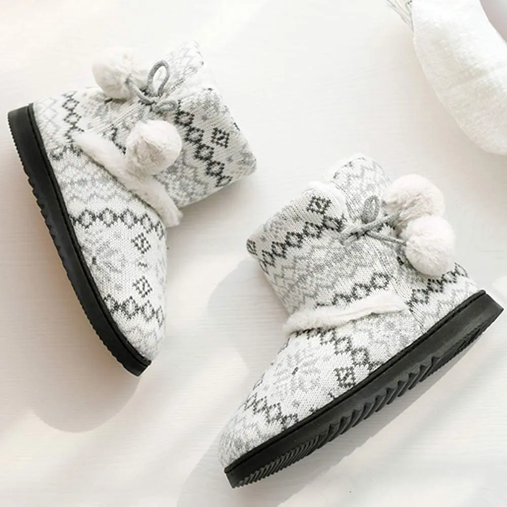 Women's Men's Bootie Slippers Indoor Outdoor Warm House Slippers Memory Foam Fleece Booties Pom Poms Anti-Slip High Top House Booties (Size 4-9.5 US)