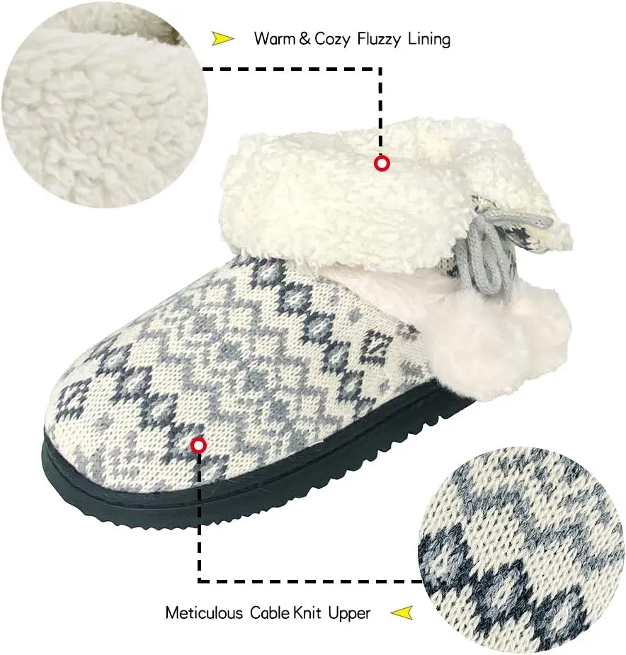 Women's Men's Bootie Slippers Indoor Outdoor Warm House Slippers Memory Foam Fleece Booties Pom Poms Anti-Slip High Top House Booties (Size 4-9.5 US)