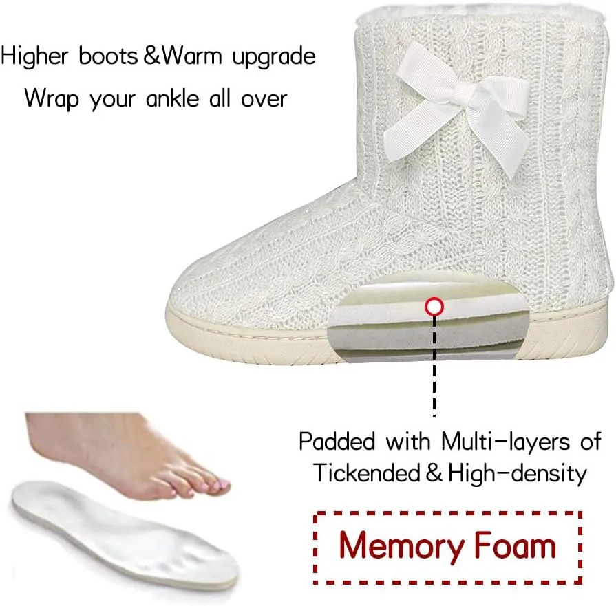 Women's Men's Bootie Slippers Indoor Outdoor Warm House Slippers Memory Foam Fleece Booties Pom Poms Anti-Slip High Top House Booties (Size 4-9.5 US)