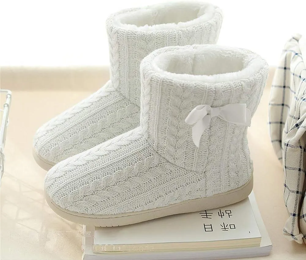 Women's Men's Bootie Slippers Indoor Outdoor Warm House Slippers Memory Foam Fleece Booties Pom Poms Anti-Slip High Top House Booties (Size 4-9.5 US)