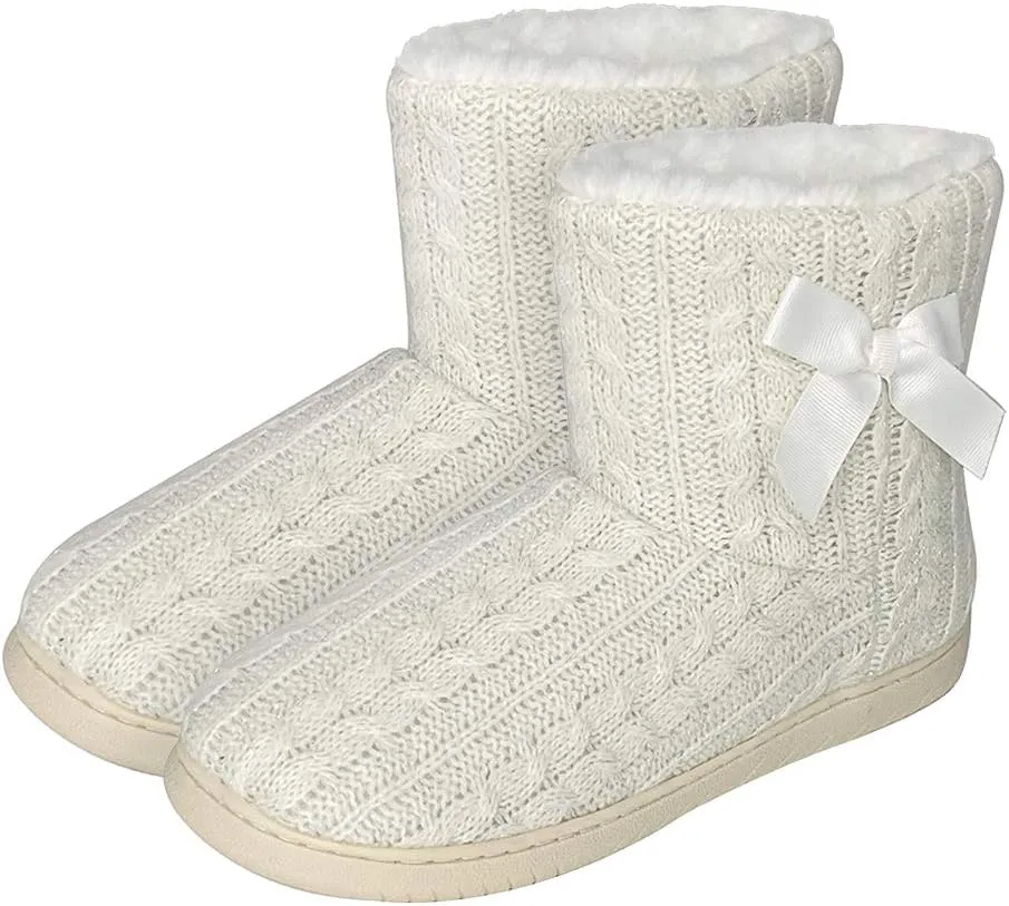 Women's Men's Bootie Slippers Indoor Outdoor Warm House Slippers Memory Foam Fleece Booties Pom Poms Anti-Slip High Top House Booties (Size 4-9.5 US)