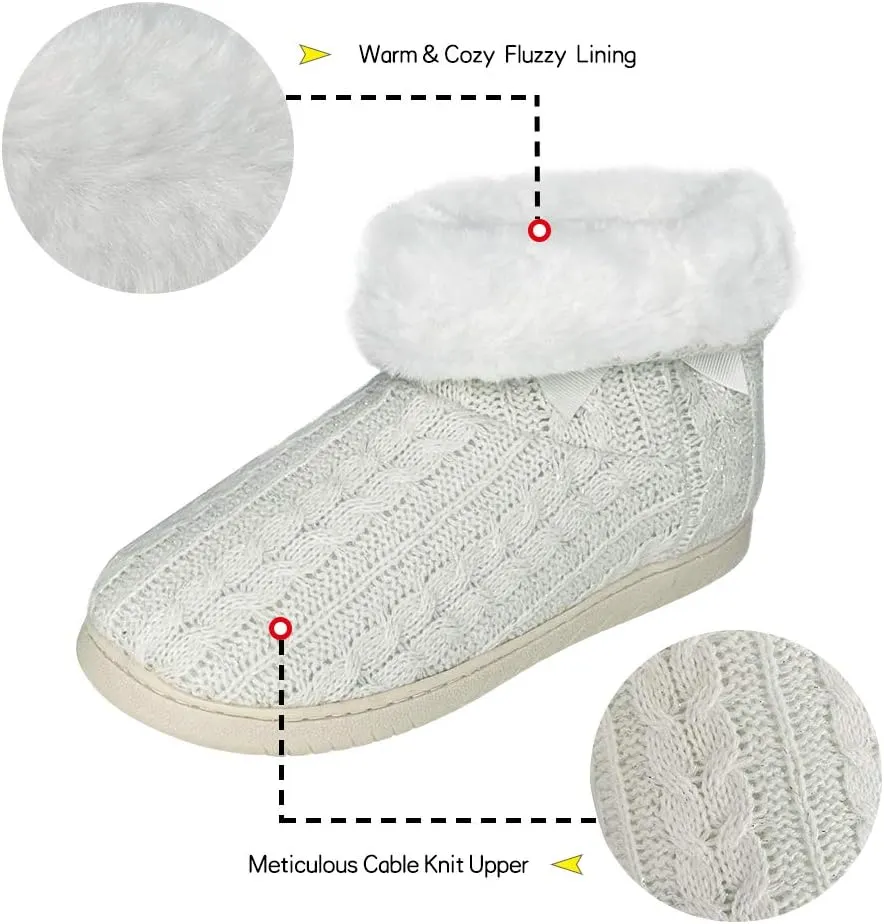Women's Men's Bootie Slippers Indoor Outdoor Warm House Slippers Memory Foam Fleece Booties Pom Poms Anti-Slip High Top House Booties (Size 4-9.5 US)