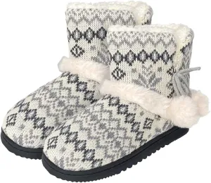 Women's Men's Bootie Slippers Indoor Outdoor Warm House Slippers Memory Foam Fleece Booties Pom Poms Anti-Slip High Top House Booties (Size 4-9.5 US)