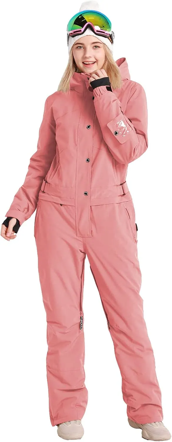 Womens One Piece Ski Suit Colorful Jumpsuits Snowboard Snowsuits Winter Outdoor Waterproof for Snow Sports