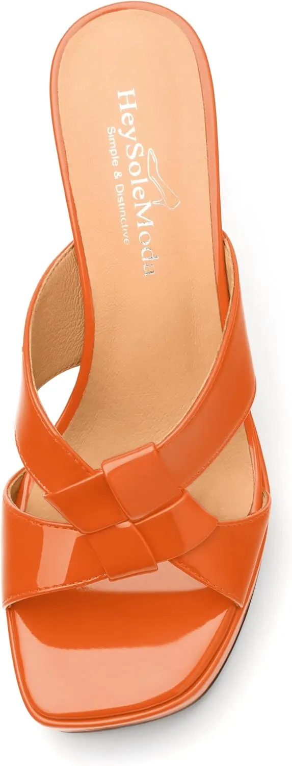Womens Platform Heeled Sandals, Block Heel Open Toe Slip-on Sandals for Women, Womens Woven Straps Chunky Heel Slippers with Leather Insole 3.3"