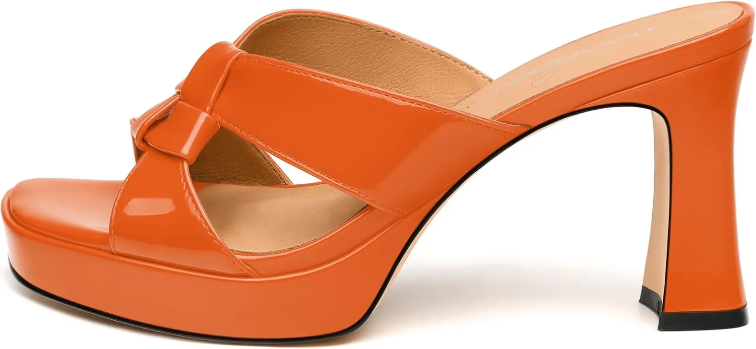 Womens Platform Heeled Sandals, Block Heel Open Toe Slip-on Sandals for Women, Womens Woven Straps Chunky Heel Slippers with Leather Insole 3.3"