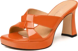Womens Platform Heeled Sandals, Block Heel Open Toe Slip-on Sandals for Women, Womens Woven Straps Chunky Heel Slippers with Leather Insole 3.3"