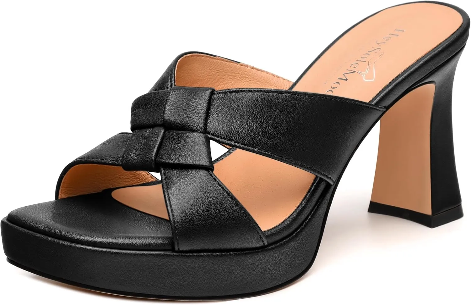 Womens Platform Sandals, Block High Heel Open Toe Slip-on Sandals for Women, Woven Straps Heeled Slippers with Leather Insole 3.3"