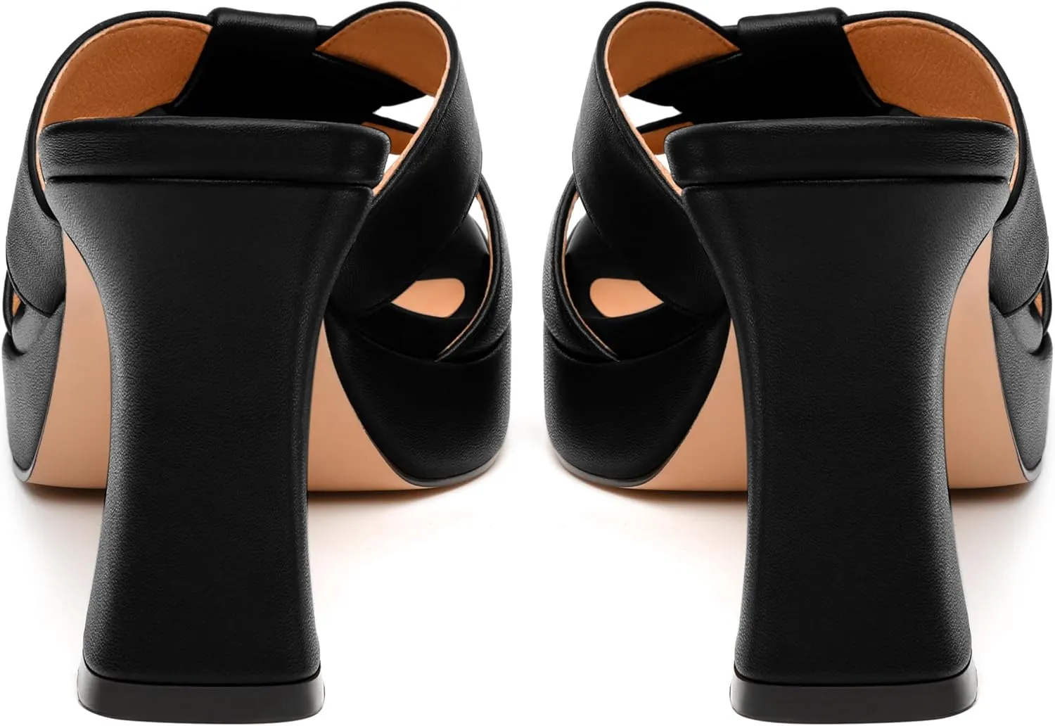 Womens Platform Sandals, Block High Heel Open Toe Slip-on Sandals for Women, Woven Straps Heeled Slippers with Leather Insole 3.3"