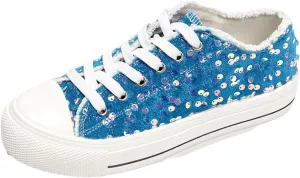 Women's Platform Sneakers – Lightweight Lace-Up Canvas Sneakers with Sequin Embellishment, Anti-Slip Sole & Wear-Resistant Design for Casual & Fall Fashion