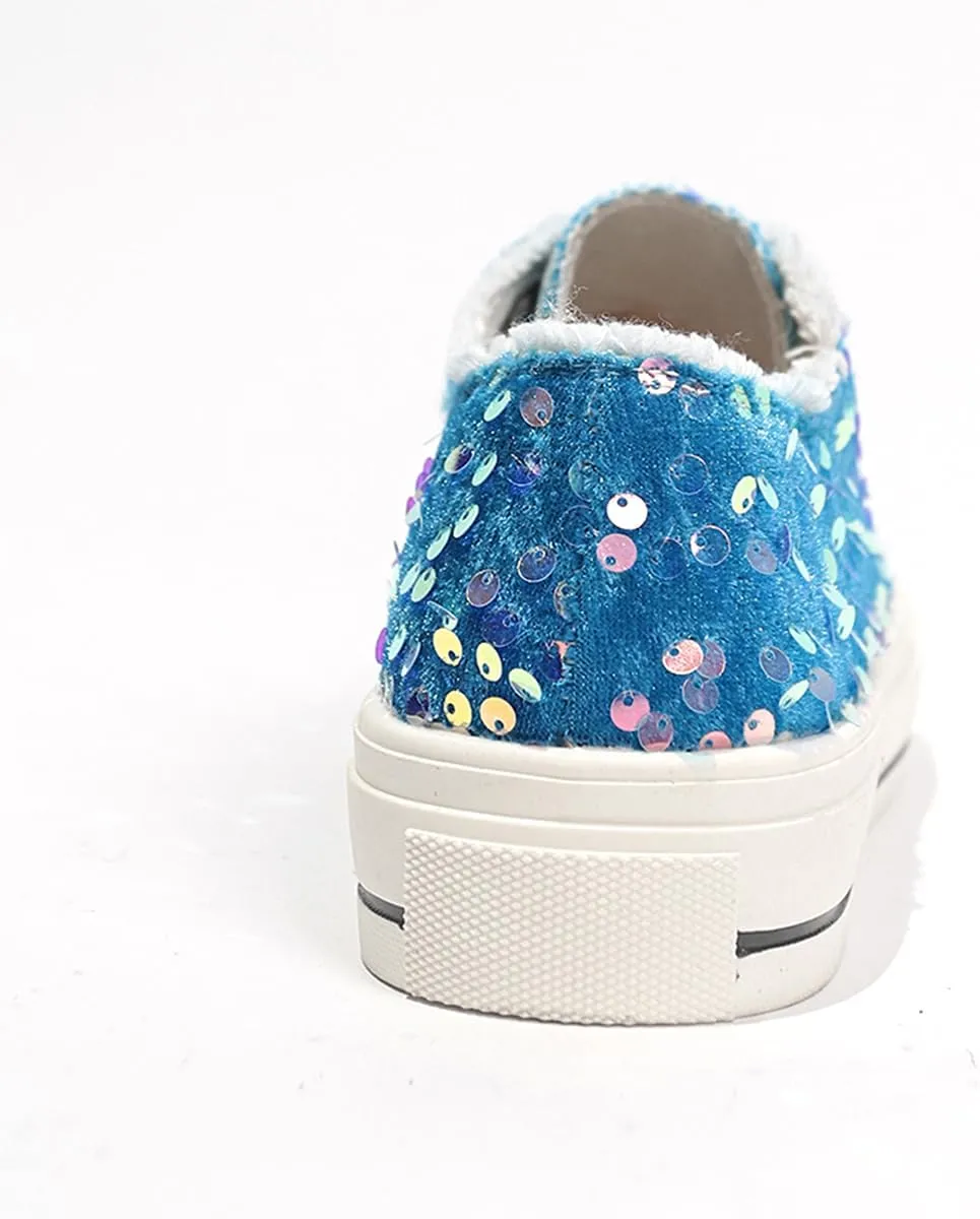 Women's Platform Sneakers – Lightweight Lace-Up Canvas Sneakers with Sequin Embellishment, Anti-Slip Sole & Wear-Resistant Design for Casual & Fall Fashion