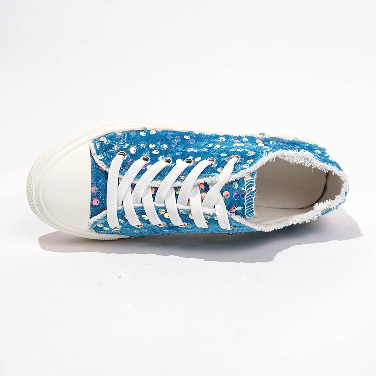 Women's Platform Sneakers – Lightweight Lace-Up Canvas Sneakers with Sequin Embellishment, Anti-Slip Sole & Wear-Resistant Design for Casual & Fall Fashion