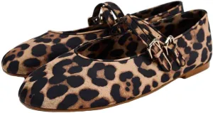 Women's Retro Leopard Ballet Flats Buckle Strap Mary Jane Flats Ballerina Shoes Round Toe Ballet Flat Shoes