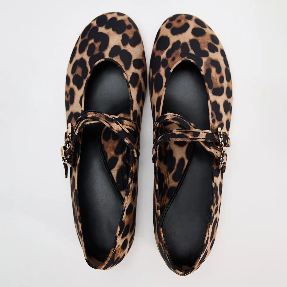 Women's Retro Leopard Ballet Flats Buckle Strap Mary Jane Flats Ballerina Shoes Round Toe Ballet Flat Shoes