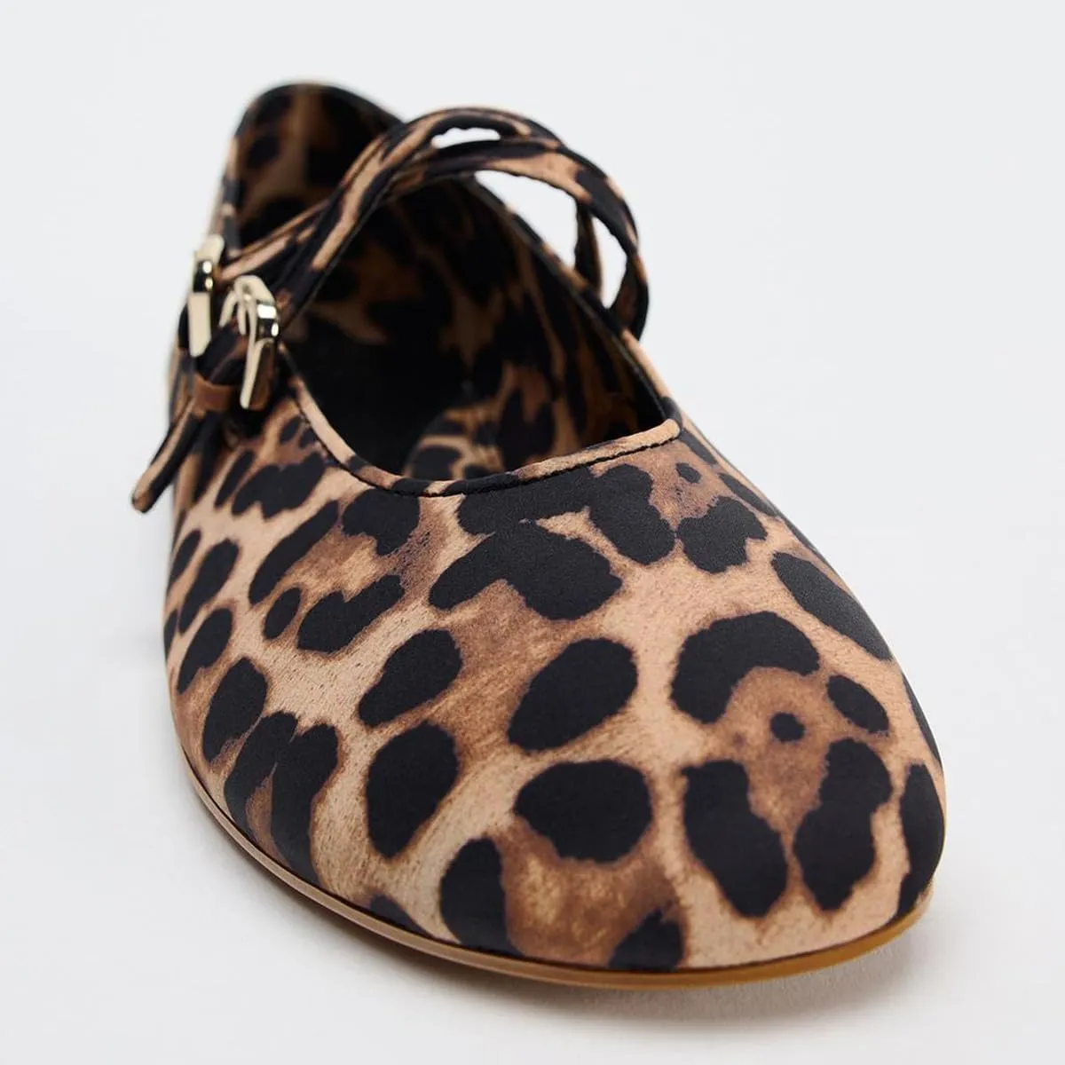 Women's Retro Leopard Ballet Flats Buckle Strap Mary Jane Flats Ballerina Shoes Round Toe Ballet Flat Shoes