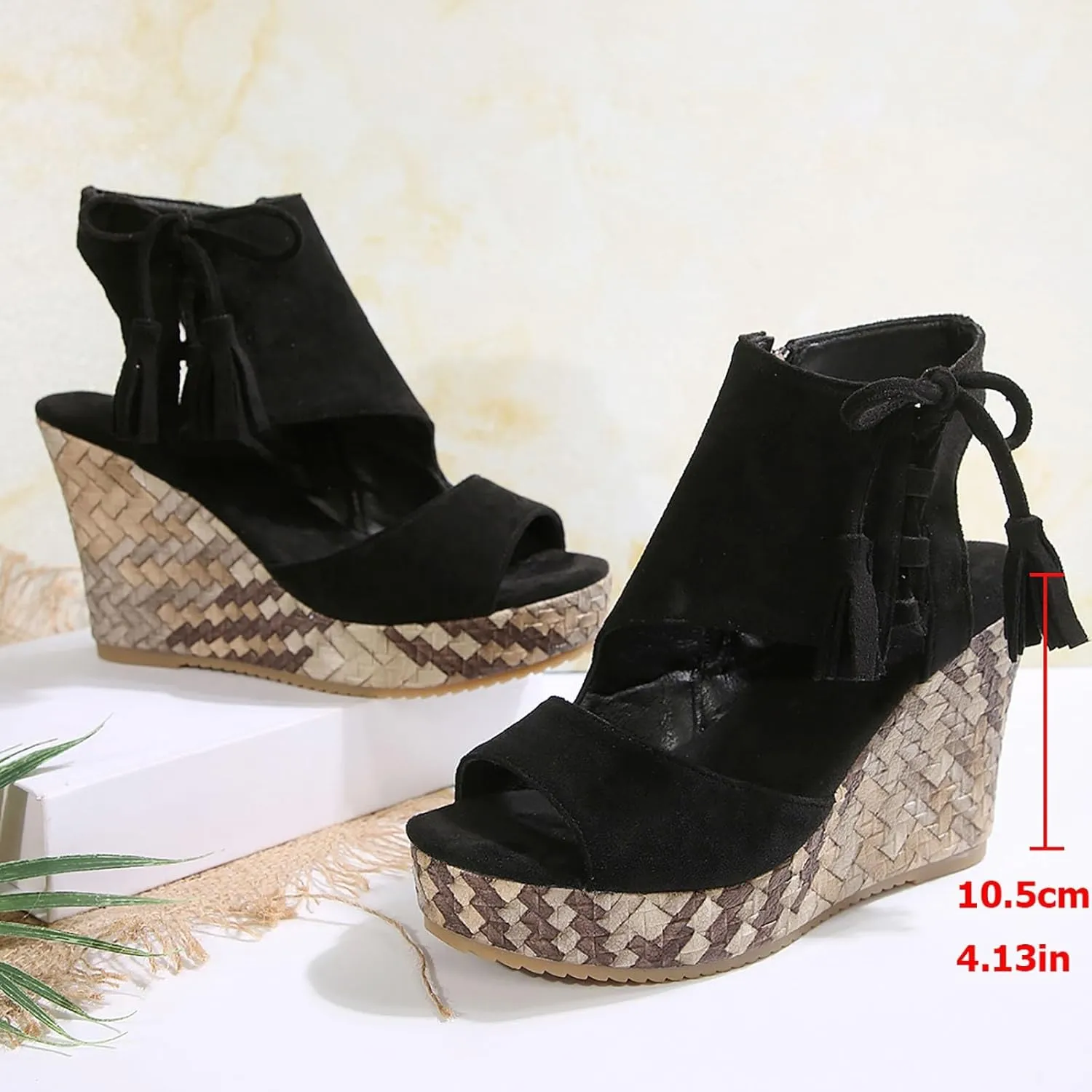 Womens Sandals Dressy Suede High Wedges Heels For Women Side Zipper Lace-Up Open Toe Wedge Sandals Beach Dress Shoes