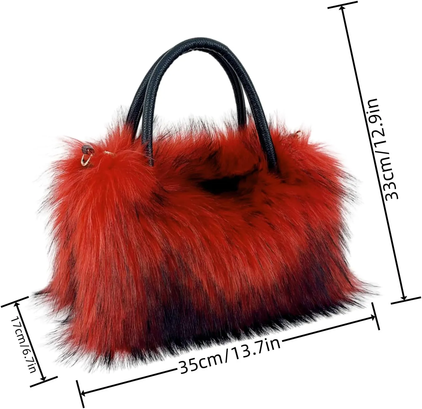 Women's Shoulder Handbags Faux Fur Tote Bag Fluffy Handbags Winter Handbag Boots Set Plush Tote Bag Mid Calf Boots, Red 44