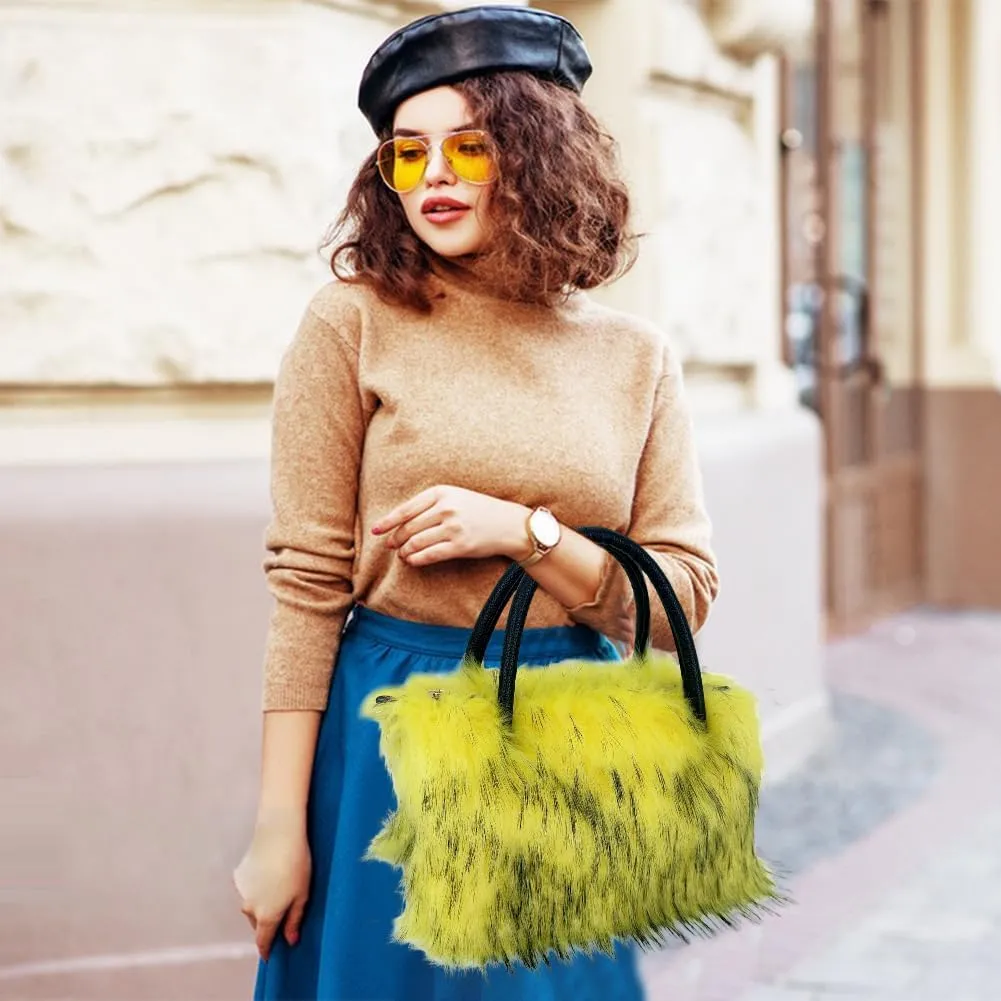Women's Shoulder Handbags Faux Fur Tote Bag Fluffy Handbags Winter Handbag Boots Set Plush Tote Bag Mid Calf Boots, Red 44