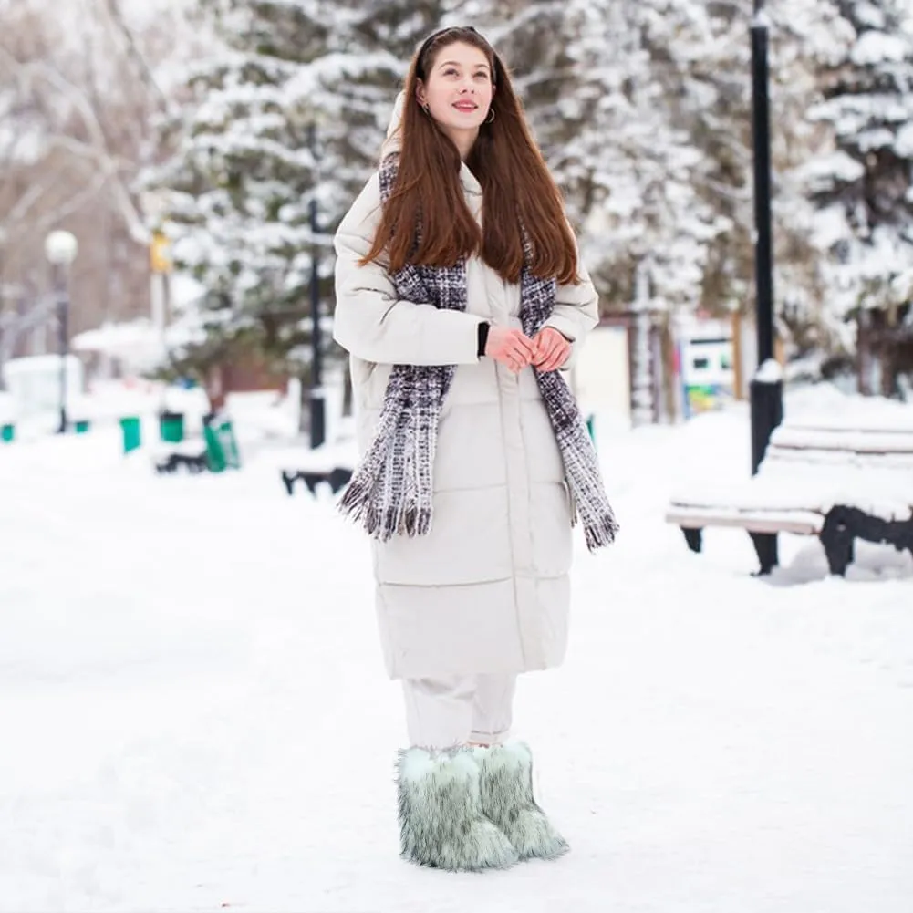 Women's Shoulder Handbags Faux Fur Tote Bag Fluffy Handbags Winter Handbag Boots Set Plush Tote Bag Mid Calf Boots, Red 44