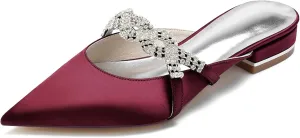 Women's Slingback Satin Wedding Flats Pearls Bridal Shoes Pointed Toe Prom Evening Bridal Party Dress Flats