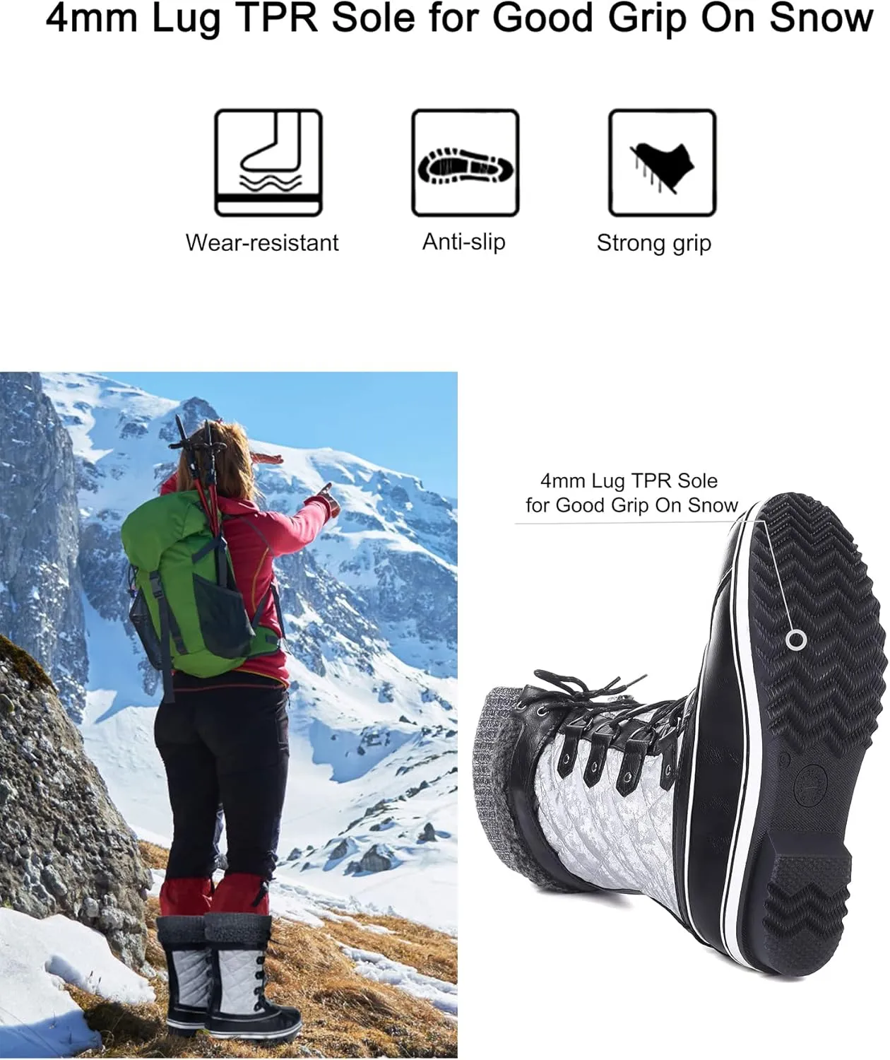 Women's Snow Boots, Women Waterproof Mid Calf, Anti-slip Outdoor Warm Winter Boots for Women