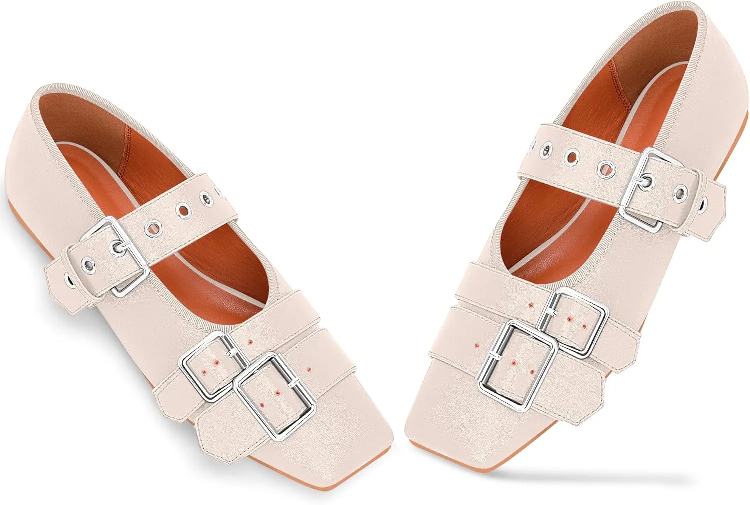 Women's Square Toe Ballet Flats with Buckle Straps Comfortable Mary Jane Shoes