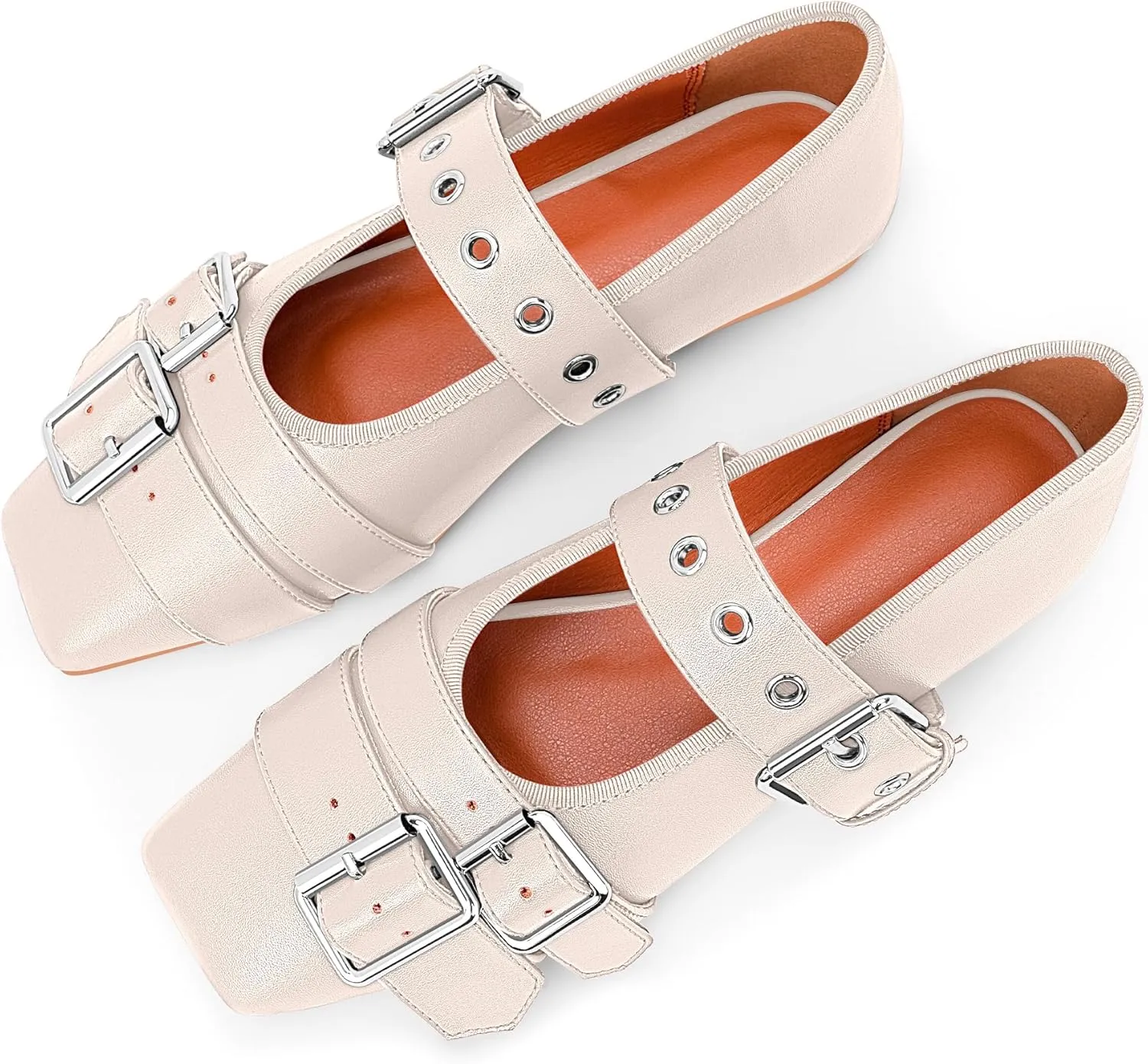 Women's Square Toe Ballet Flats with Buckle Straps Comfortable Mary Jane Shoes