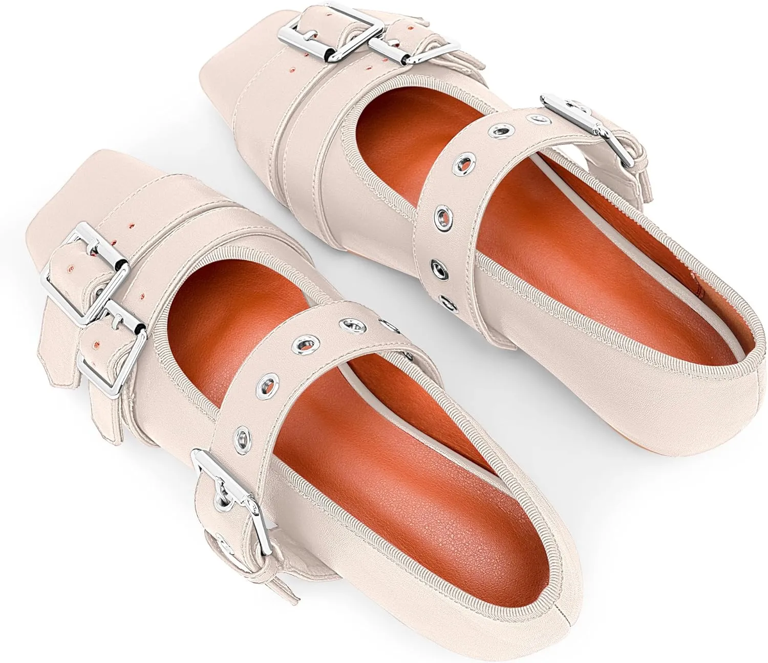 Women's Square Toe Ballet Flats with Buckle Straps Comfortable Mary Jane Shoes