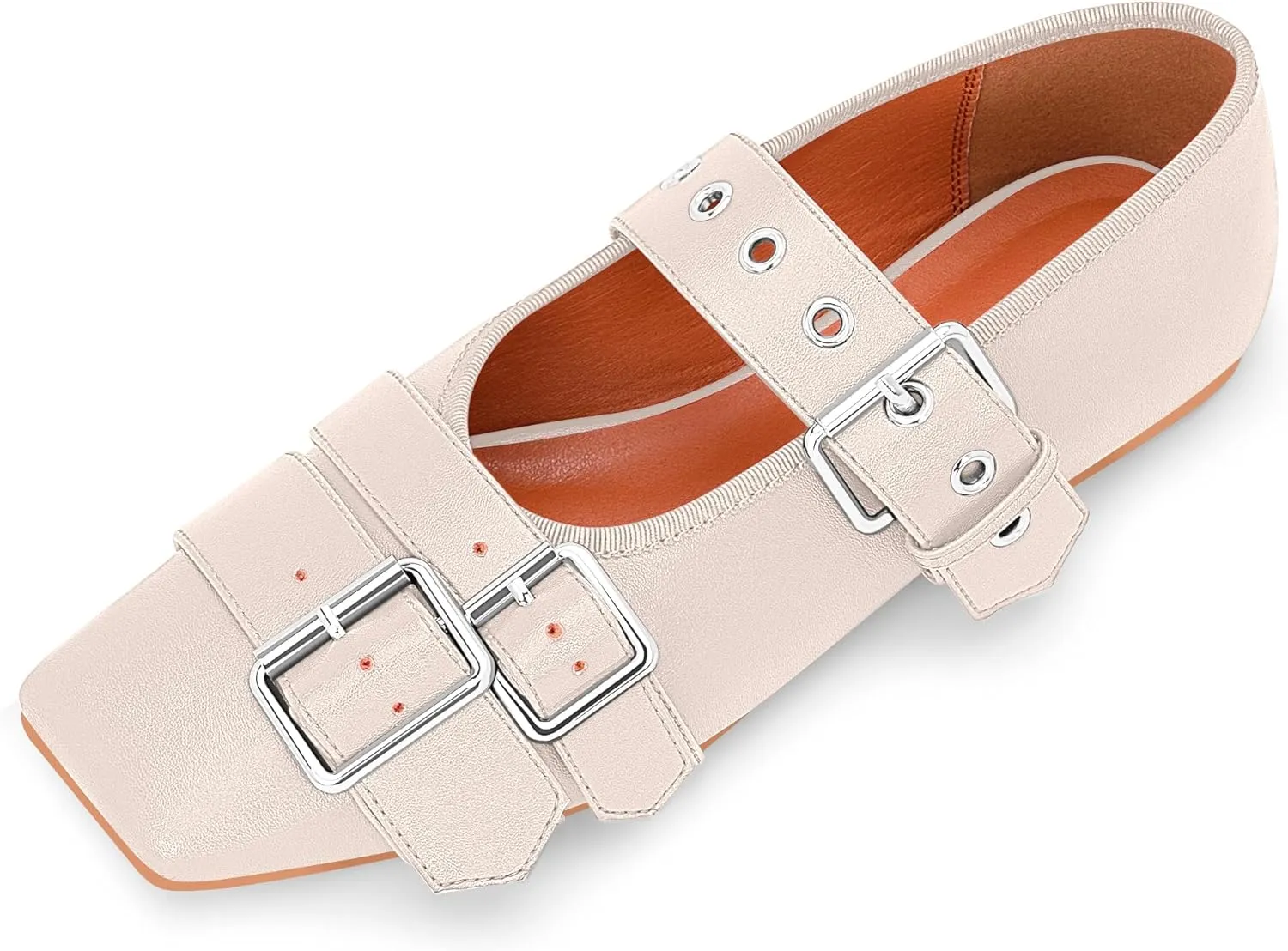 Women's Square Toe Ballet Flats with Buckle Straps Comfortable Mary Jane Shoes