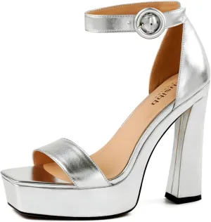 Women's Square Toe Open Toe High Heels Thick Sole Platform Sandals Ankle Strap Sexy Dress Party Shoes