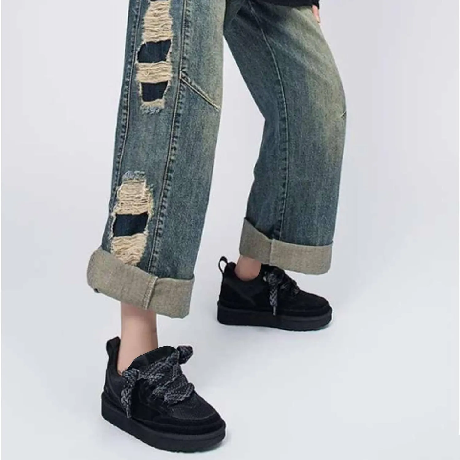 Women's Suede Sneakers Fashion Lace-up Sneakers for Women Casual Comfortable Anti-Slip Outdoor Walking Shoes