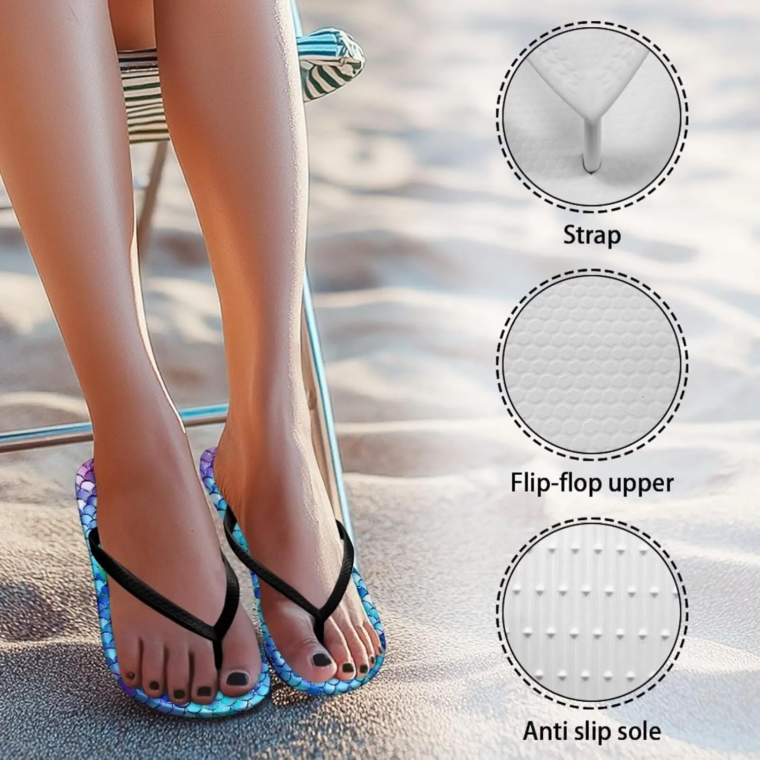 Womens Thong Flip Flop Flat Sandals Non-Slip Wide Width Beach Flip Flops Casual Bathroom Shoes