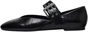 Women's White Mary Jane Flats Comfortable, Buckle Strap Ballet Flats for Women Sqaure Round Toe Slip On Shoes