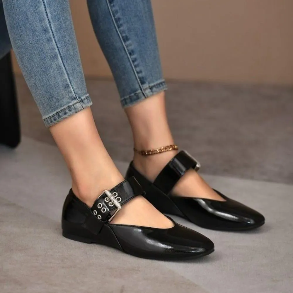Women's White Mary Jane Flats Comfortable, Buckle Strap Ballet Flats for Women Sqaure Round Toe Slip On Shoes