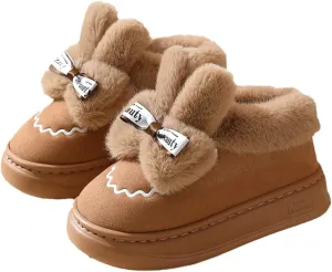 Women's Winter Short Bootie Slippers Cute Rabbit Warm Non-Slip House Shoes Plush Lining Home Slipper Bunny Boots Indoor Outdoor