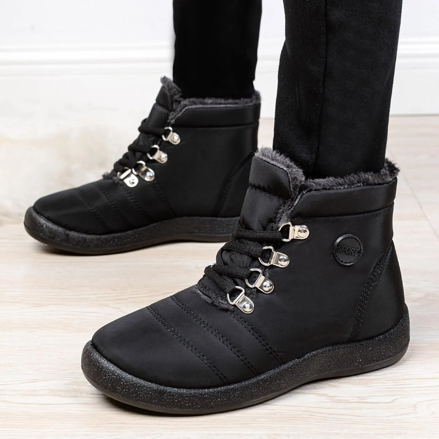 Womens Winter Snow Boots Flat Warm Fur Lined Waterproof Ankle Booties omfortable Walking Outdoor Boot