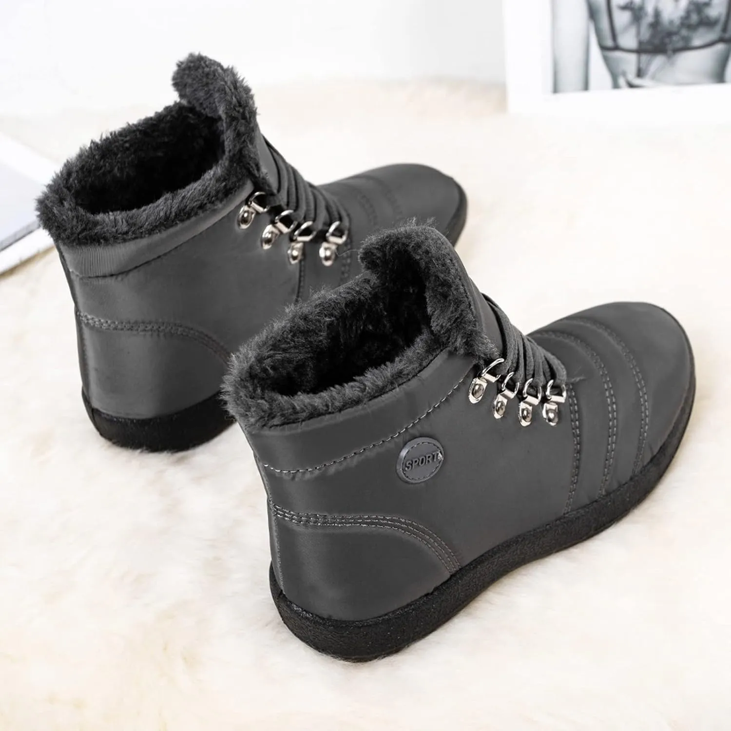 Womens Winter Snow Boots Flat Warm Fur Lined Waterproof Ankle Booties omfortable Walking Outdoor Boot