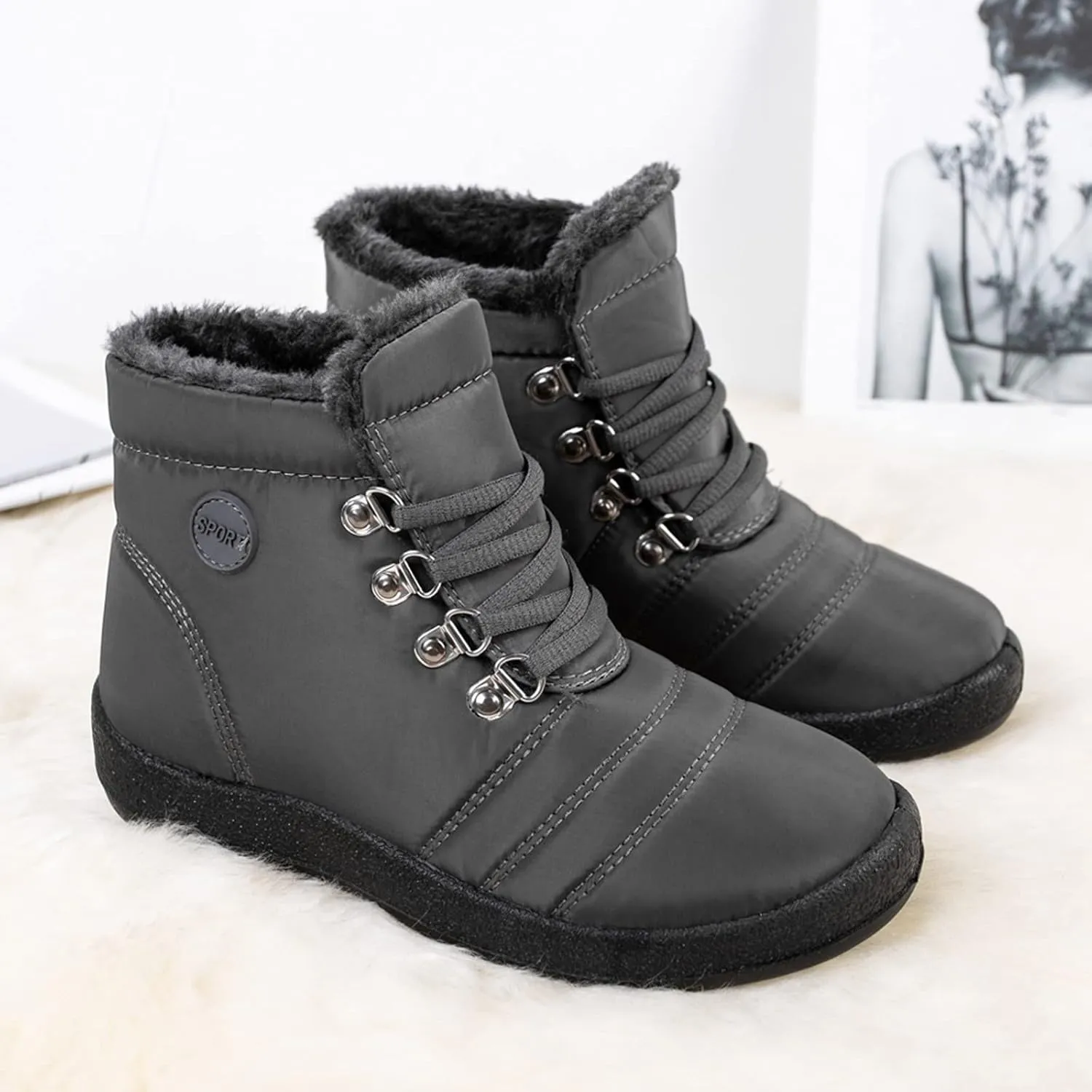 Womens Winter Snow Boots Flat Warm Fur Lined Waterproof Ankle Booties omfortable Walking Outdoor Boot