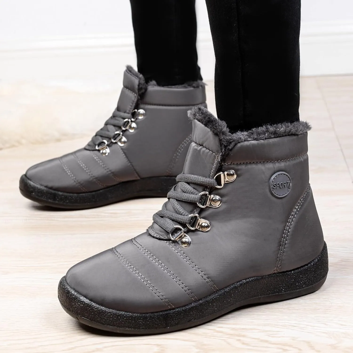 Womens Winter Snow Boots Flat Warm Fur Lined Waterproof Ankle Booties omfortable Walking Outdoor Boot