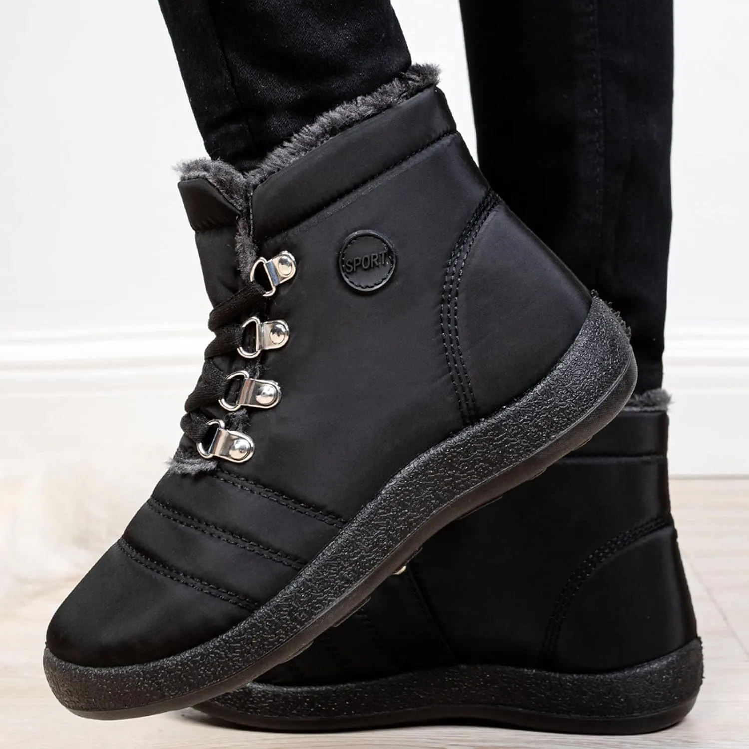 Womens Winter Snow Boots Flat Warm Fur Lined Waterproof Ankle Booties omfortable Walking Outdoor Boot