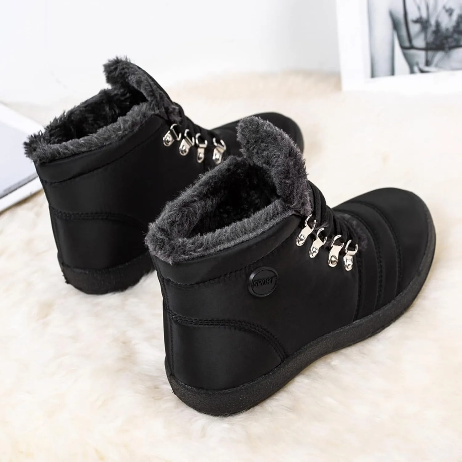 Womens Winter Snow Boots Flat Warm Fur Lined Waterproof Ankle Booties omfortable Walking Outdoor Boot