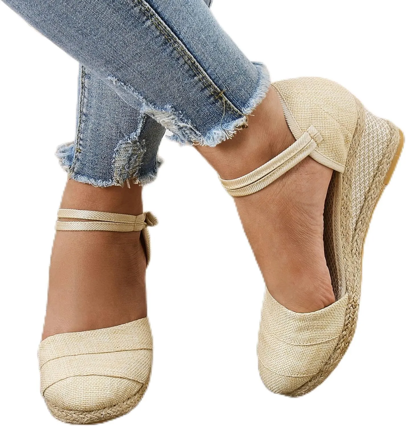 Womenyiaor Sandals for Women Dressy Summer, Women's Ankle Strap Closed Toe Espadrille Wedge Sandals Dressy Platform Wedge Sandals Casual Shoes (b-Beige, 8)