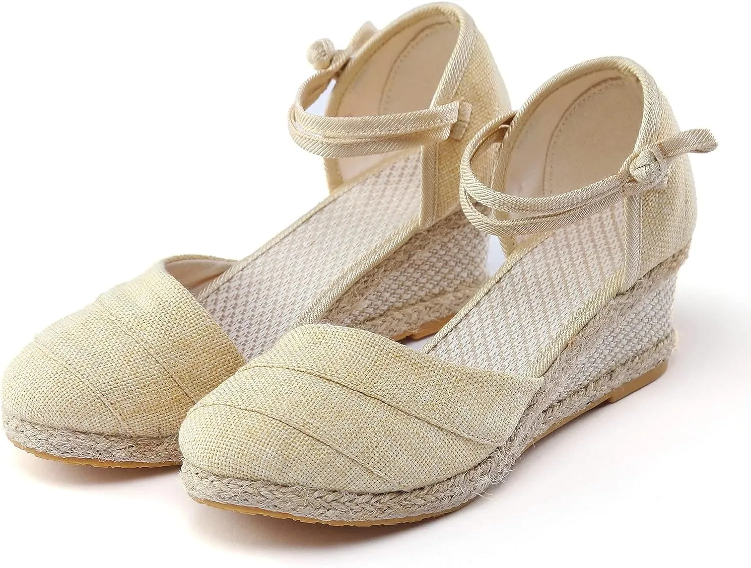 Womenyiaor Sandals for Women Dressy Summer, Women's Ankle Strap Closed Toe Espadrille Wedge Sandals Dressy Platform Wedge Sandals Casual Shoes (b-Beige, 8)