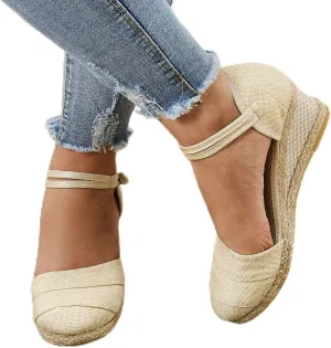 Womenyiaor Sandals for Women Dressy Summer, Women's Ankle Strap Closed Toe Espadrille Wedge Sandals Dressy Platform Wedge Sandals Casual Shoes (b-Beige, 8)