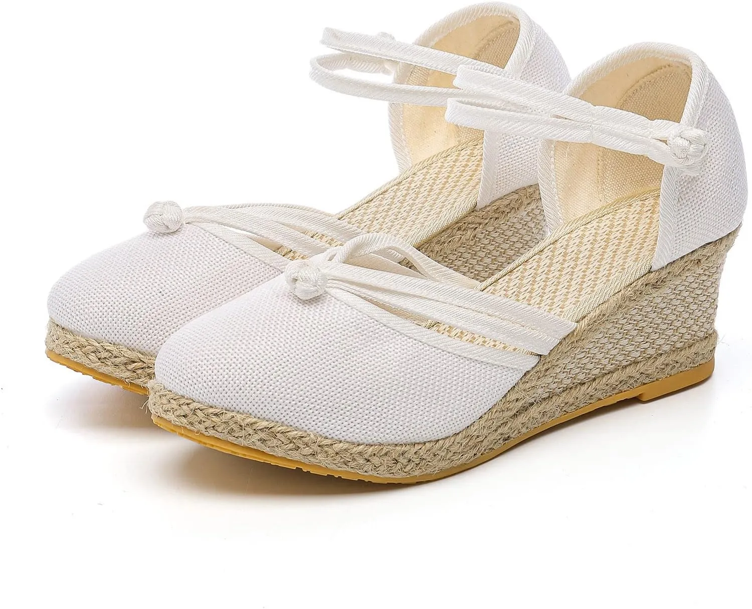 Womenyiaor Wedge Sandals for Women, Women's Closed Toe Elastic Ankle Strap Espadrilles Wedge Sandals Low Wedge Heel Sandals Dressy Summer Casual Platform Shoes